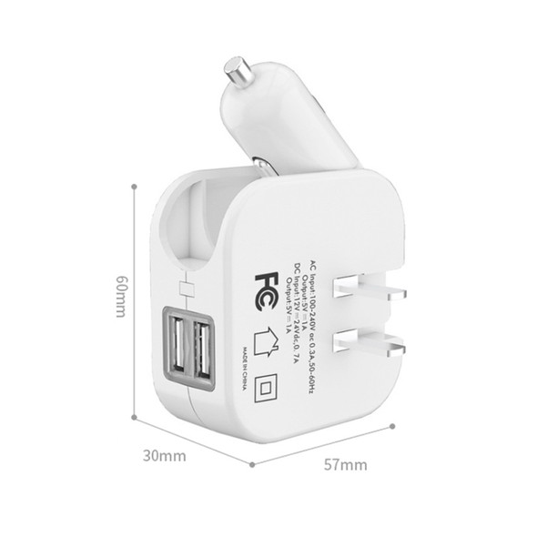 SL-608 2 in 1 2.1A Dual USB Travel Charger Foldable Car Charger, US Plug(White)
