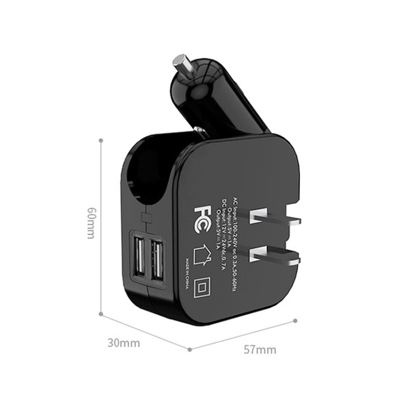 SL-608 2 in 1 2.1A Dual USB Travel Charger Foldable Car Charger, US Plug(Black)