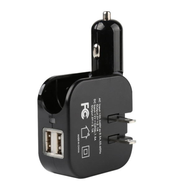 SL-608 2 in 1 2.1A Dual USB Travel Charger Foldable Car Charger, US Plug(Black)