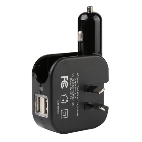 SL-608 2 in 1 2.1A Dual USB Travel Charger Foldable Car Charger, AU Plug(Black)