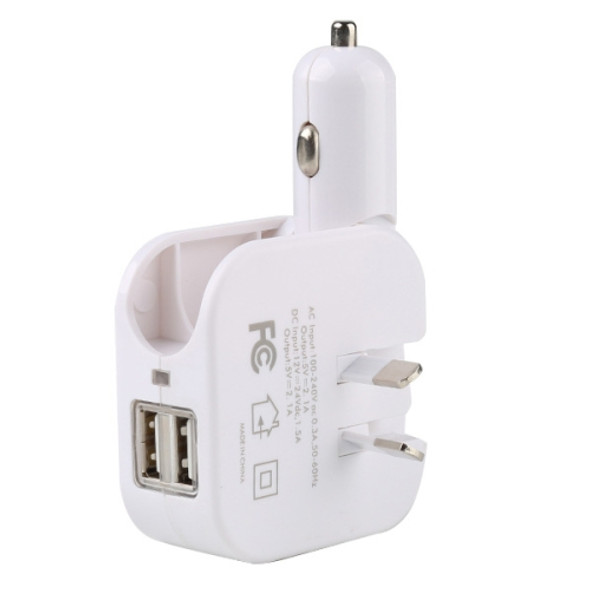 SL-608 2 in 1 2.1A Dual USB Travel Charger Foldable Car Charger, AU Plug(White)