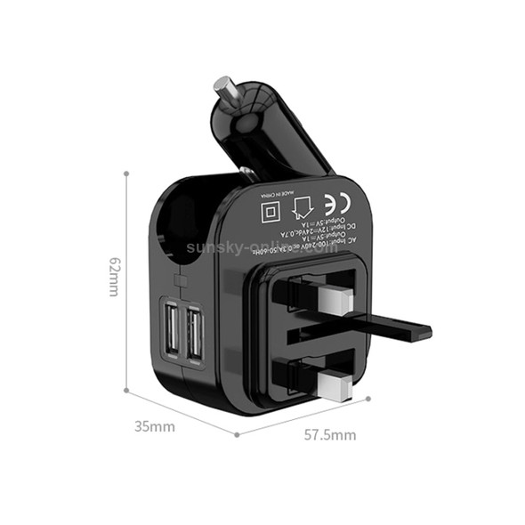 SL-608 2 in 1 2.1A Dual USB Travel Charger Foldable Car Charger, UK Plug(Black)