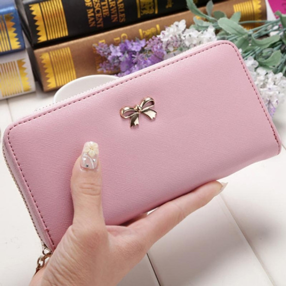 Women Long Wallet Zipper Phone Bag Korean Bow Multi-card Purse(Pink)