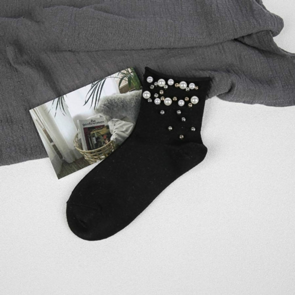 Retro Handmade Pearl Cotton Tube Socks, Size:One Size(Black)