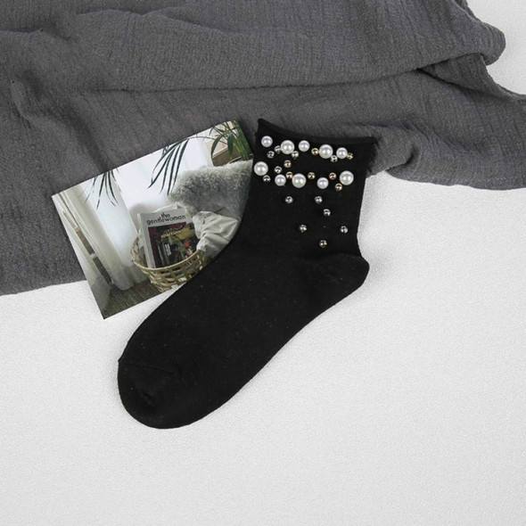 Retro Handmade Pearl Cotton Tube Socks, Size:One Size(Black)