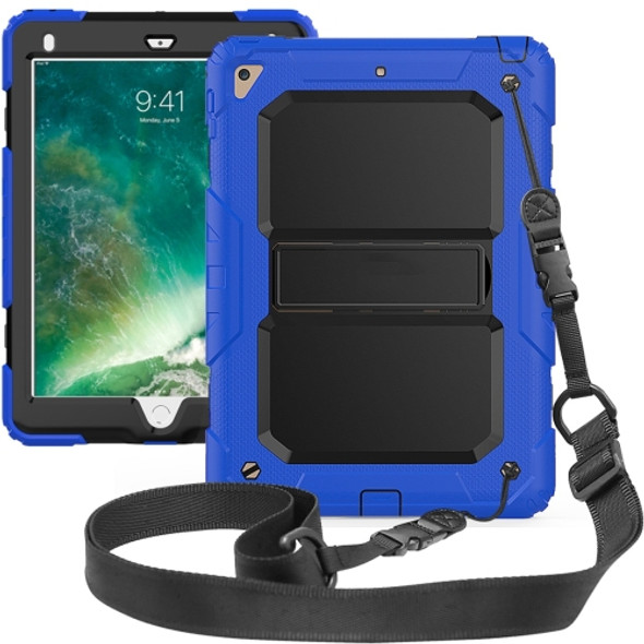 Shockproof PC + Silica Gel Protective Case for iPad 9.7 (2018), with Holder & Shoulder Strap(Blue)