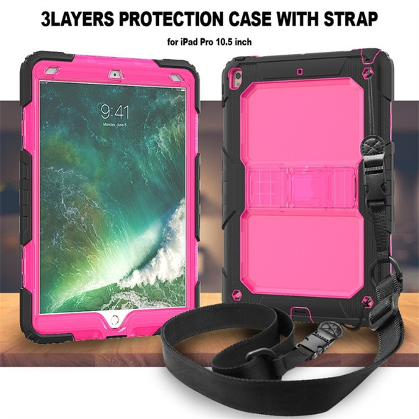 Shockproof Transparent PC + Silica Gel Protective Case for iPad Air (2019), with Holder & Shoulder Strap(Rose Red)