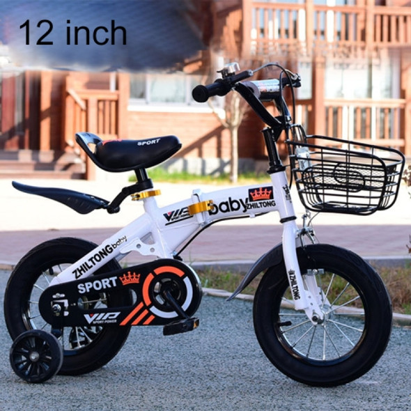 ZHILTONG 5166 12 inch Foldable Portable Children Pedal Mountain Bike with Front Basket & Bell, Recommended Height: 90-105cm(White)