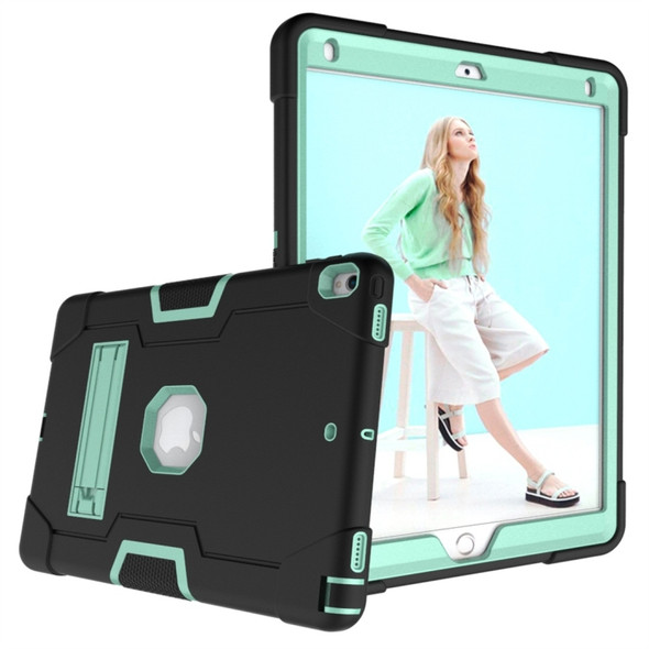 For iPad 10.5 Contrast Color Silicone + PC Combination Case with Holder(Black + Aqua)