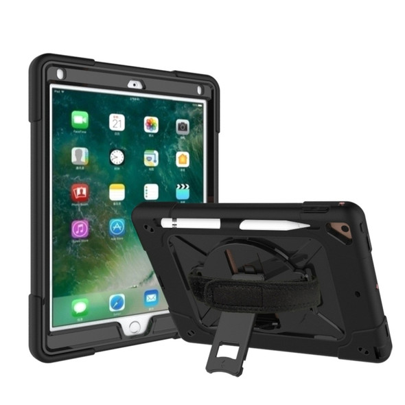 For iPad 9.7 Contrast Color Silicone + PC Combination Case with Holder(Black)