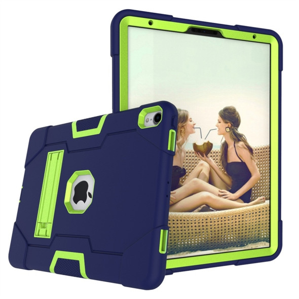 For iPad Pro 11 Contrast Color Silicone + PC Combination Case with Holder(Navy Blue +Olivine)