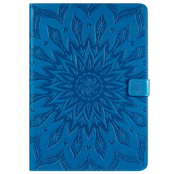 For iPad 10.2 / Pro 10.5 / Air 2019 Pressed Printing Sun Flower Pattern Horizontal Flip Leather Case with Holder & Card Slots & Wallet(Blue)