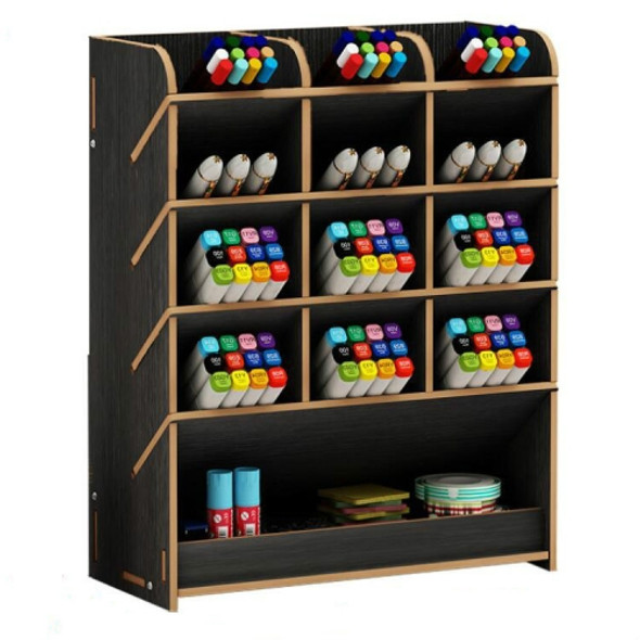 Children Student Multifunctional Wooden Desktop Storage Pen Holder Hand Account Tape Stationery(B12 Bright Black)