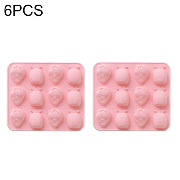 6 PCS Fruit Strawberry Pineapple Silicone Ice Tray Mold Chocolate Candy Baking Mold(Pink)