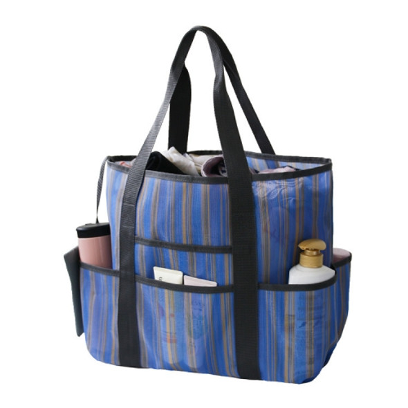 Multifunctional Striped Mesh Bag One-shoulder Beach Storage Bag (Blue)