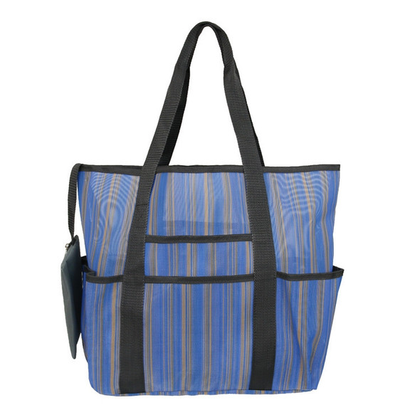 Multifunctional Striped Mesh Bag One-shoulder Beach Storage Bag (Blue)