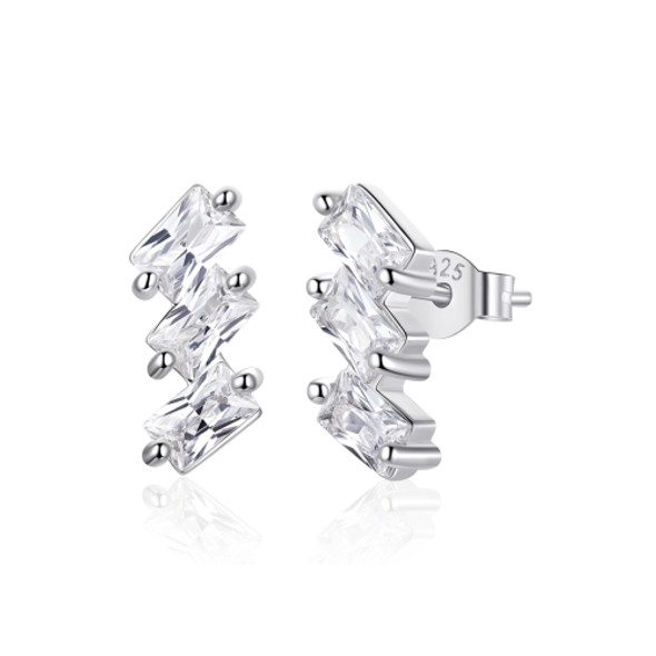 S925 Sterling Silver Silver Shining Cube Zircon Ear Studs Women Earrings(White Silver)