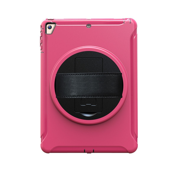 For iPad 9.7 inch (2017) 360 Degree Rotation PC+TPU Protective Cover with Holder & Hand Strap(Rose Red)