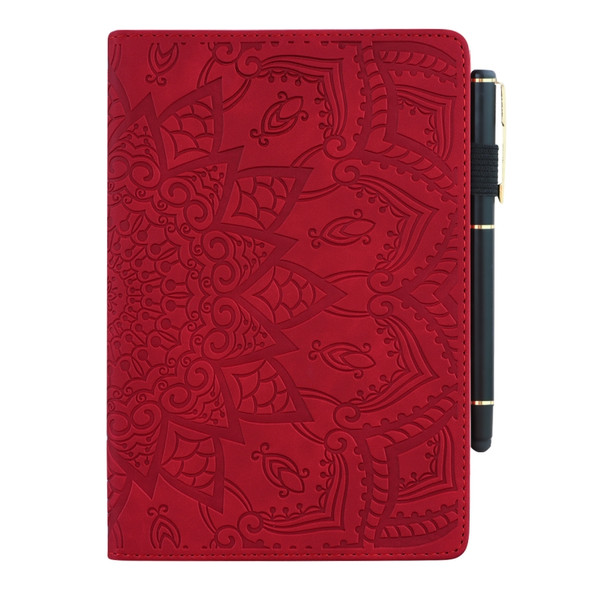 For iPad Pro 9.7 inch Calf Pattern Double Folding Design Embossed Leather Case with Holder & Card Slots & Pen Slot & Elastic Band(Red)