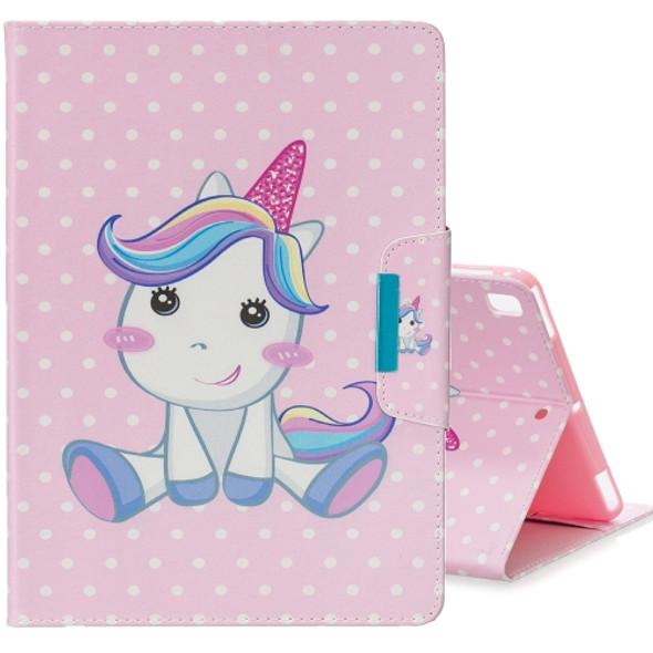 For iPad Air / Air 2 / iPad 9.7 (2017) / iPad 9.7 (2018) Colored Drawing Pattern Horizontal Flip Leather Case with Holder & Card Slot & Wallet(Cute Unicorn)