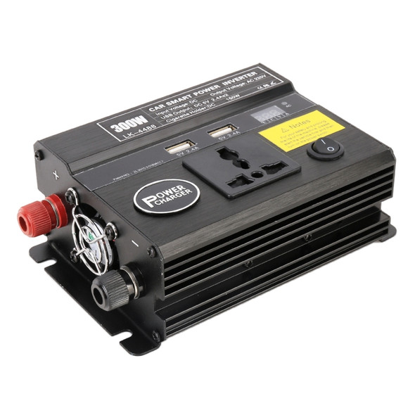 300W DC 12V to AC 220V Car Multi-functional 4488 Smart Power Inverter(Black)