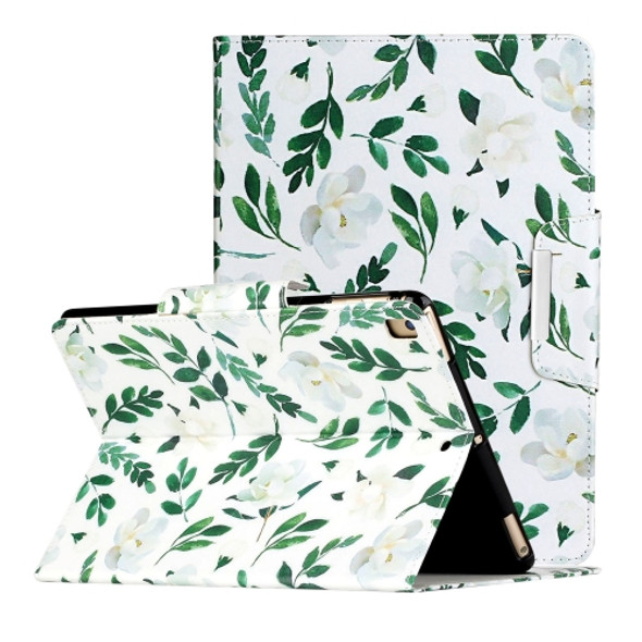 For iPad 5 Painted Pattern Horizontal Flip Leather Case with Holder(White Flower Leaves)