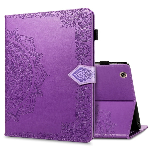 For iPad 2 / 3 / 4 Halfway Mandala Embossing Pattern Horizontal Flip PU Leather Case with Card Slots & Holder(Purple)