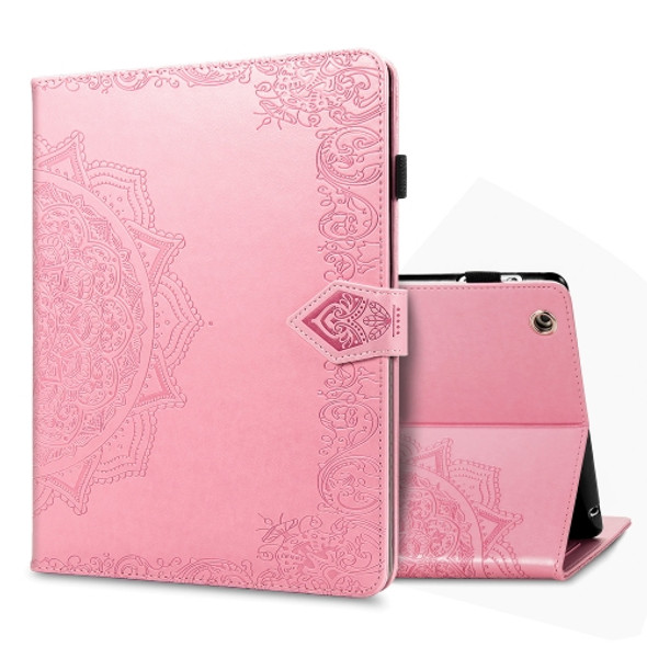 For iPad 2 / 3 / 4 Halfway Mandala Embossing Pattern Horizontal Flip PU Leather Case with Card Slots & Holder(Pink)