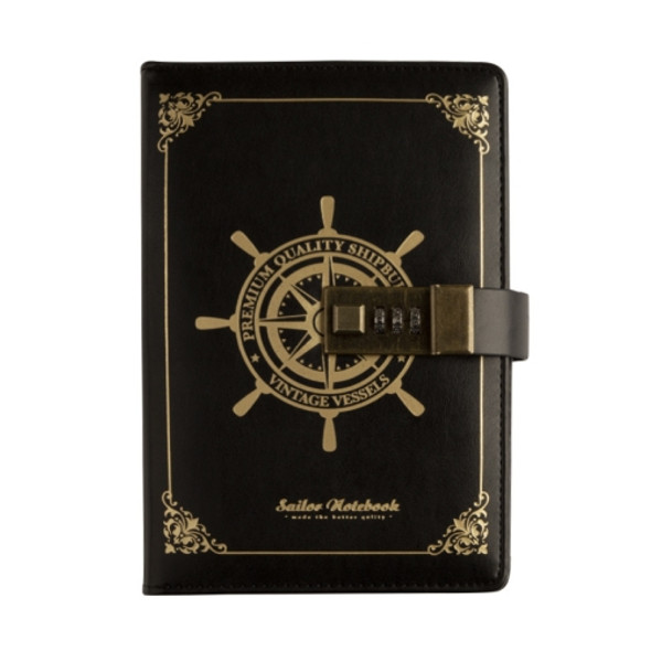 B6 Retro PU Cover Sailor Notebook Diary Book with Password Lock(Black)
