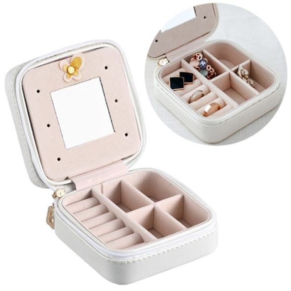 Macaron Small Jewelry Box Rings and Earrings Mirrored Travel Storage Case(White)