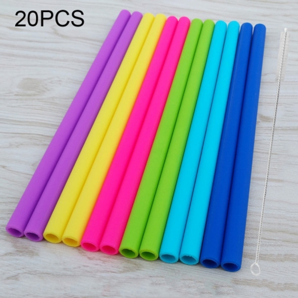 20 PCS Food Grade Silicone Straws Cartoon Colorful Drink Tools with 1 Brush, Straight Pipe, Length: 14cm, Outer Diameter: 10mm, Inner Diameter: 8.5mm, Random Color Delivery
