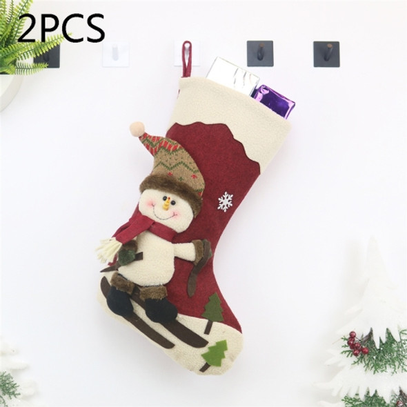 2 PCS CX20227 Snowman Pattern Christmas Sock Gift Bag Christmas Tree Pendant Decoration
