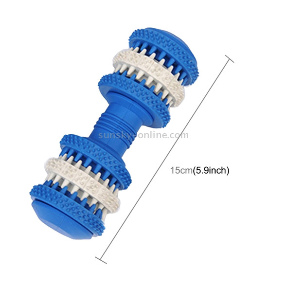 Dog Toy  for Pets Tooth Cleaning Chewing Dumbbells Shape Toys of Non-Toxic Soft Rubber , Large Size,Length:15cm(Blue)