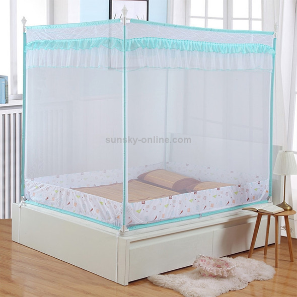 Square Ceiling Zipper Mosquito Net Encryption Zipper Three Door Defence Mosquito for 1.8m Bed(White + Green)
