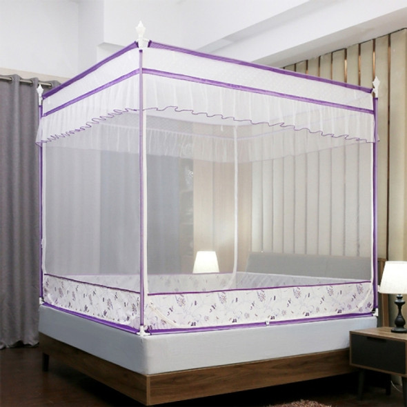 Square Ceiling Zipper Mosquito Net Encryption Zipper Three Door Defence Mosquito for 1.2m Bed(Purple)