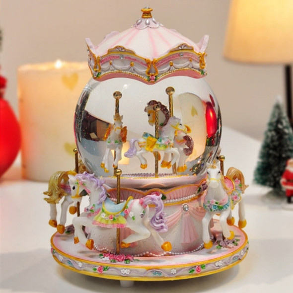 Merry-go-round Crystal Ball Snowflake Music Box Birthday Gift(Pink)