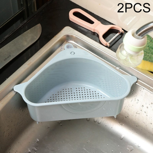 2 PCS Kitchen Vegetable Rack Household Sink Drain Rack Triangle Storage Hanger Free Punch Tray Hanging Basket(Blue)