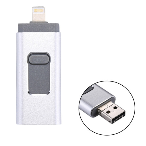 RQW-01B 3 in 1 USB 2.0 & 8 Pin & Micro USB 32GB Flash Drive, for iPhone & iPad & iPod & Most Android Smartphones & PC Computer(Silver)