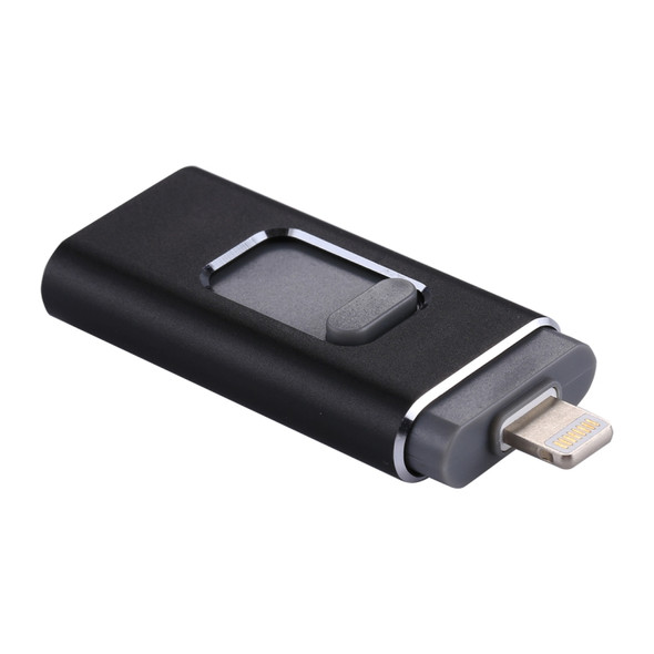 RQW-01B 3 in 1 USB 2.0 & 8 Pin & Micro USB 16GB Flash Drive, for iPhone & iPad & iPod & Most Android Smartphones & PC Computer(Black)