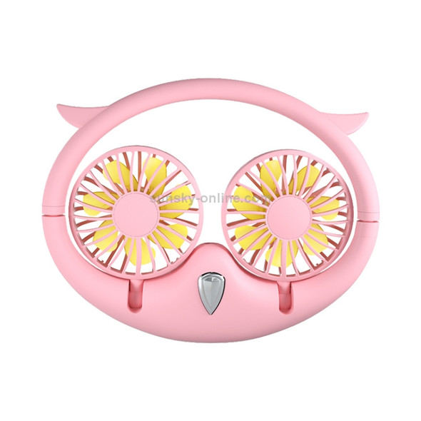 RL-FN38 Portable Adjustable USB Charging Owl Shape Hanging Neck Type Electric Fan(Pink)