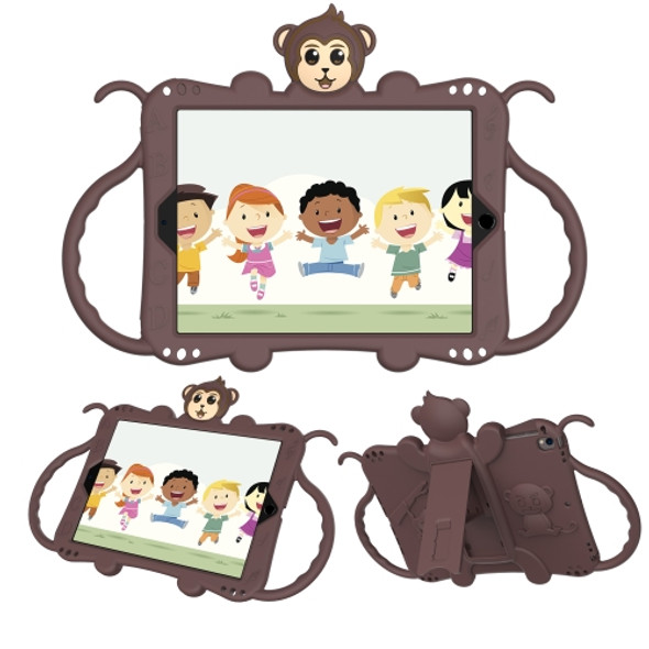 For iPad 9.7 (2017) Cartoon Monkey Kids Tablet Shockproof EVA Protective Case with Holder & Shoulder Strap & Handle(Brown)