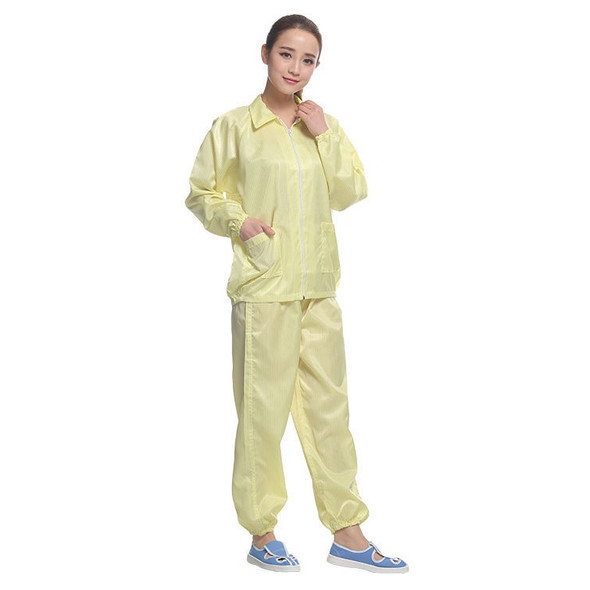 Anti Static Split Lapel Dustless Clothing Food Protection Stripe Clean Clothes, Size:XXXXL(Yellow)