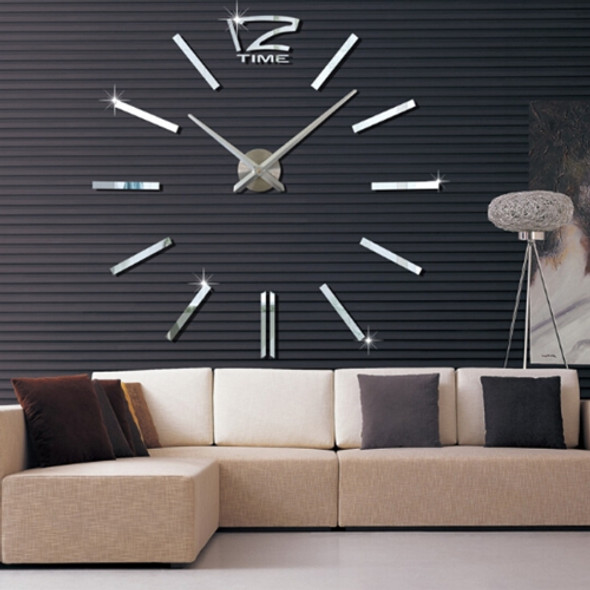 39 inch Bedroom Home Office Decoration Modern Frameless Large DIY 3D Mirror Wall Sticker Mute Clock(Silver)