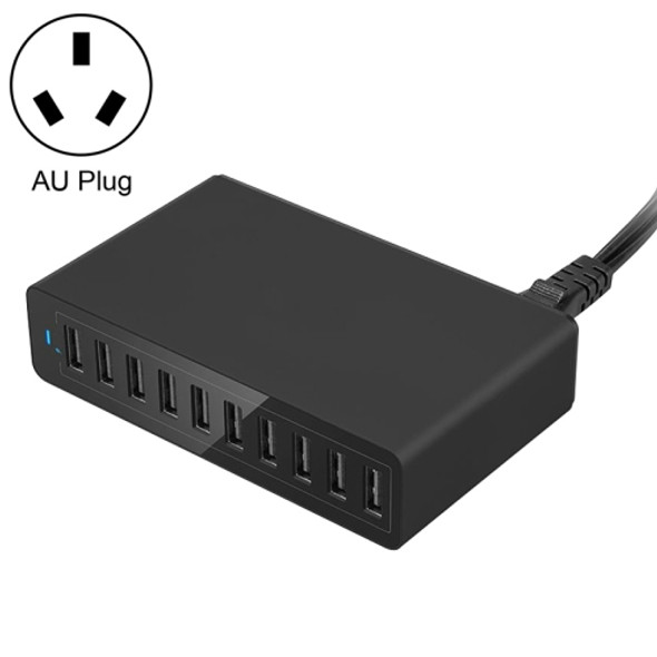 XBX09L 50W 5V 2.4A 10 USB Ports Quick Charger Travel Charger, AU Plug(Black)