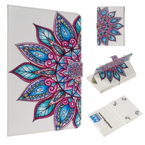 For 7 inch Universal Tablet PC Colored Drawing Pattern Horizontal Flip PU Leather Case with Holder & Card Slots(Half Flower)