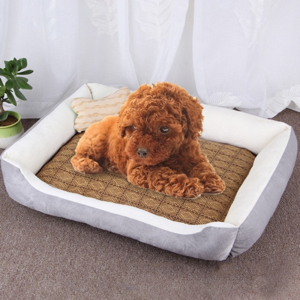 Dog Bone Pattern Big Soft Warm Kennel Pet Dog Cat Mat Blanket, with Rattan Mat Size: XXL, 120×90×18cm (Grey White)