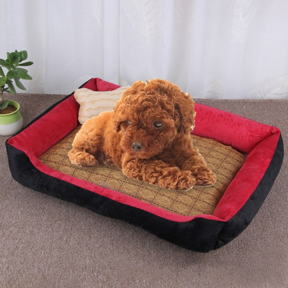 Dog Bone Pattern Big Soft Warm Kennel Pet Dog Cat Mat Blanket, with Rattan Mat Size: S, 60×45×15cm (Black Red)