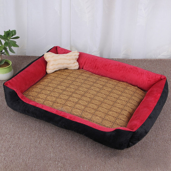 Dog Bone Pattern Big Soft Warm Kennel Pet Dog Cat Mat Blanket, with Rattan Mat Size: S, 60×45×15cm (Black Red)