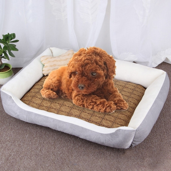 Dog Bone Pattern Big Soft Warm Kennel Pet Dog Cat Mat Blanket, with Rattan Mat Size: S, 60×45×15cm (Grey White)