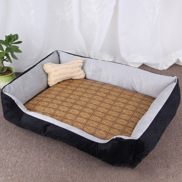 Dog Bone Pattern Big Soft Warm Kennel Pet Dog Cat Mat Blanket, with Rattan Mat Size: XS, 50×40×15cm (Black Grey)